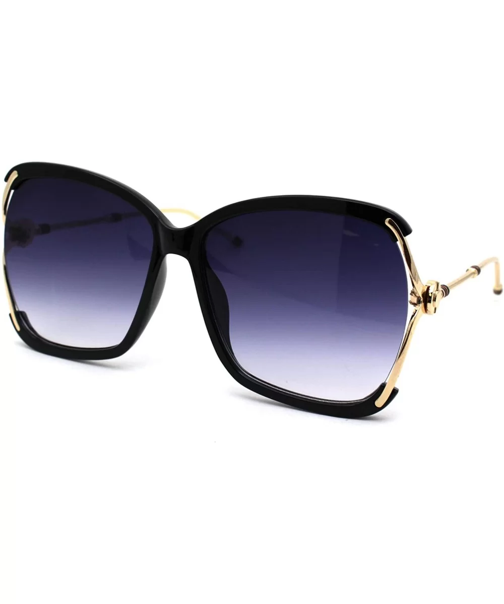 Womens Luxury Designer Exposed Lens Side Butterfly Sunglasses - Black Gold Smoke - CD18Z6TK7U6 $11.84 Butterfly