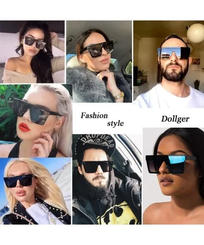 Square Oversized Sunglasses for Women Men Fashion Flat Top Big Black Frame Shades - CL195ATALYG $11.42 Oversized