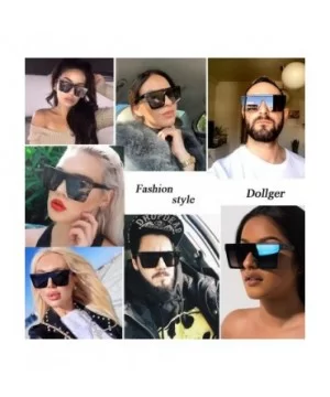 Square Oversized Sunglasses for Women Men Fashion Flat Top Big Black Frame Shades - CL195ATALYG $11.42 Oversized