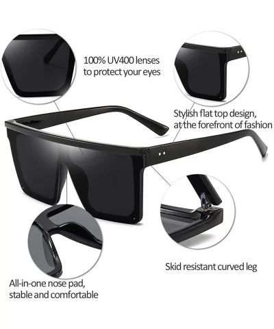 Square Oversized Sunglasses for Women Men Fashion Flat Top Big Black Frame Shades - CL195ATALYG $11.42 Oversized