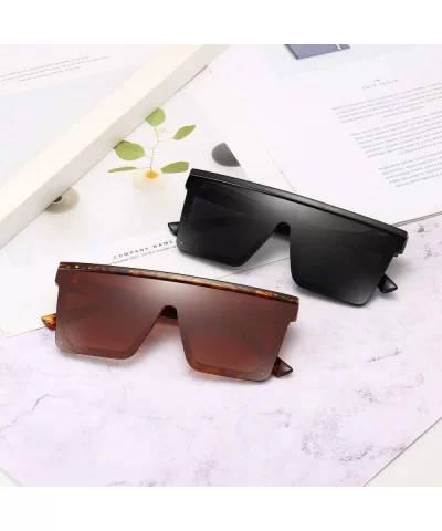 Square Oversized Sunglasses for Women Men Fashion Flat Top Big Black Frame Shades - CL195ATALYG $11.42 Oversized