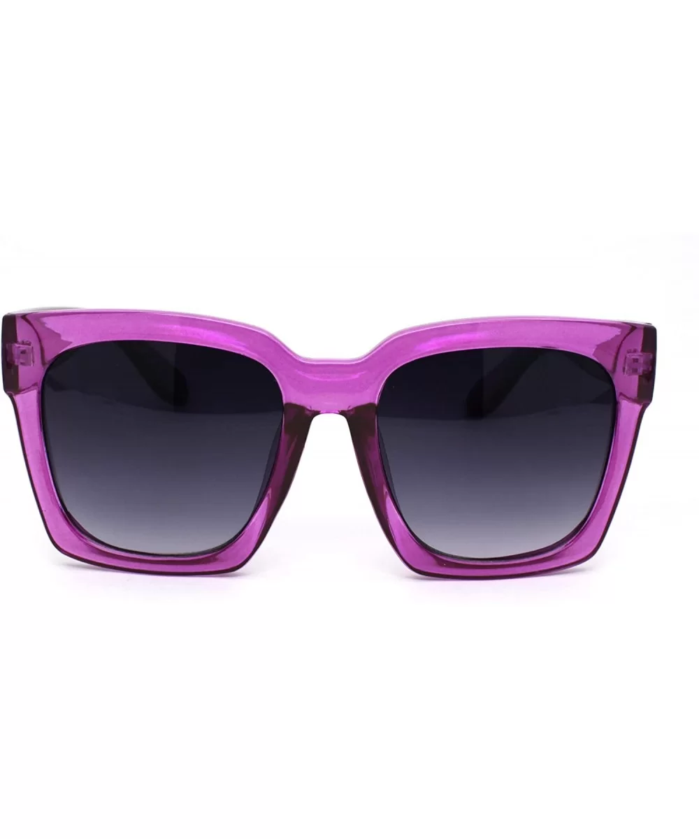 Womens Boyfriend Style Oversize Horned Rim Thick Plastic Sunglasses - Purple Smoke - C818WRNIMZT $11.20 Oversized