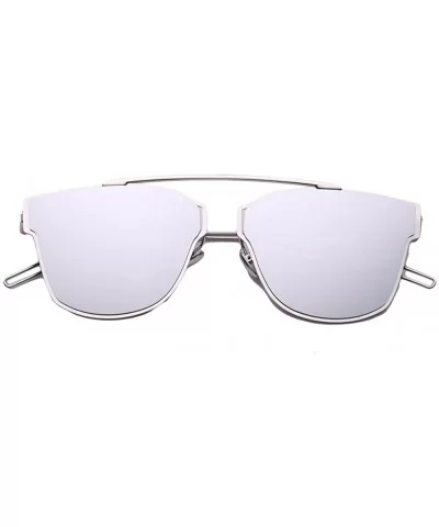 Retro Vintage Mirrored Aviator Sunglasses Metal Frame Classic Style 58mm - Sliver/Sliver - CF12E8825WH $8.78 Aviator