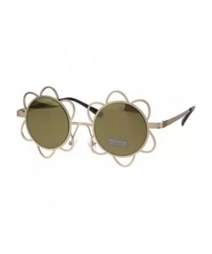 Flower Sunglasses Womens Girls Cute Fashion Floral Frame UV 400 - Gold (Gold Mirror) - CV18KMOE4ZE $6.04 Round