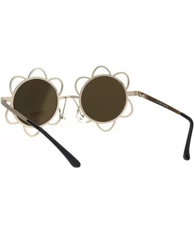 Flower Sunglasses Womens Girls Cute Fashion Floral Frame UV 400 - Gold (Gold Mirror) - CV18KMOE4ZE $6.04 Round