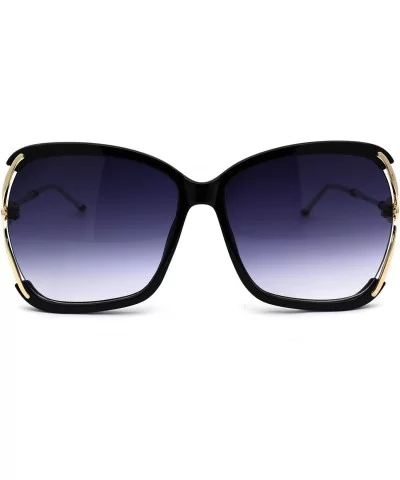 Womens Luxury Designer Exposed Lens Side Butterfly Sunglasses - Black Gold Smoke - CD18Z6TK7U6 $11.84 Butterfly