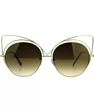 Womens Round Cateye Sunglasses Oversized Wire Half Rim Frame UV 400 - Gold (Gold Mirror) - C018EWKWXI5 $7.79 Round