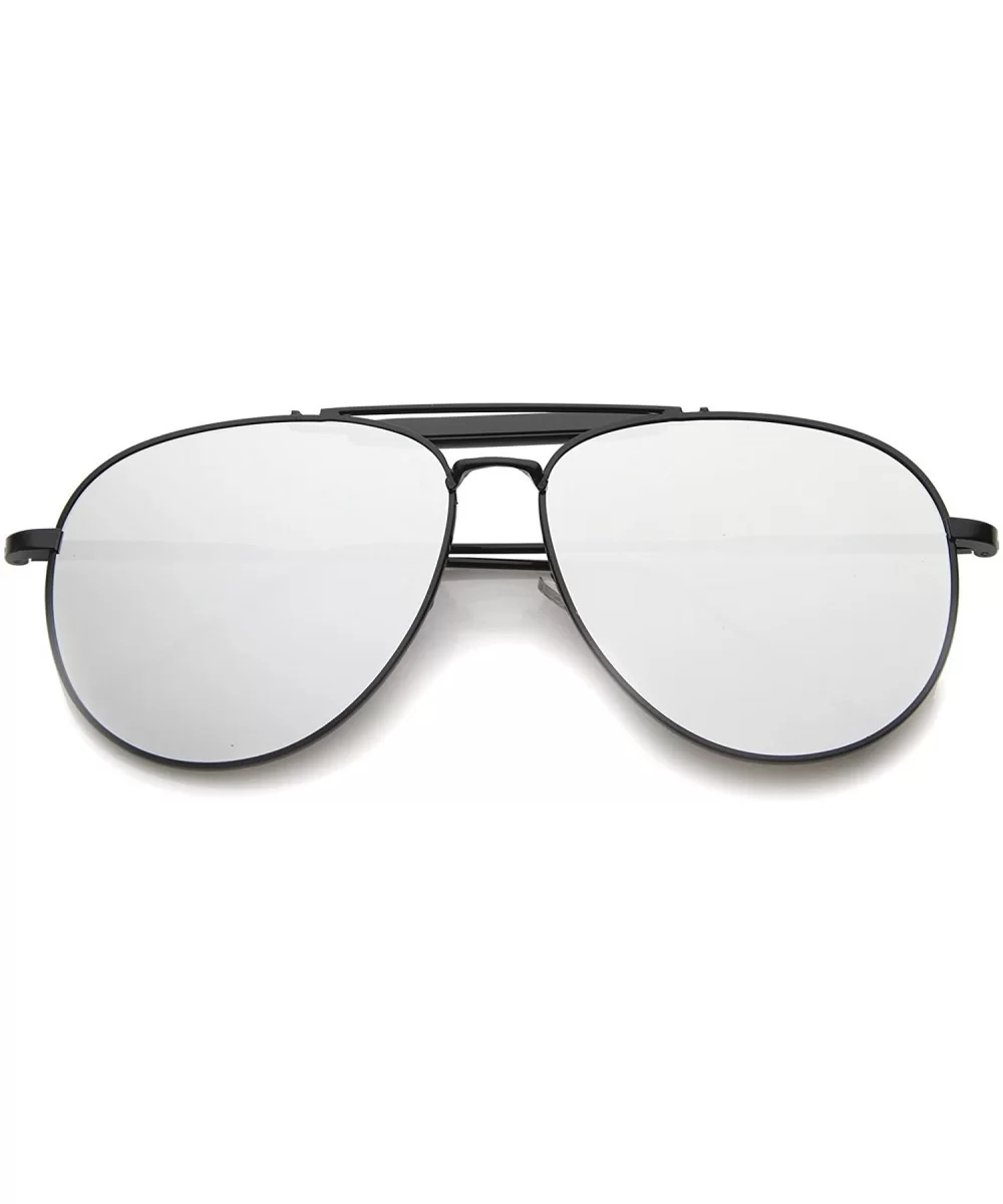 Large Classic Teardrop Crossbar Mirrored Flat Lens Aviator Sunglasses 56mm - Black-black / Silver Mirror - CI12G0QNF01 $7.30 ...