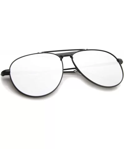 Large Classic Teardrop Crossbar Mirrored Flat Lens Aviator Sunglasses 56mm - Black-black / Silver Mirror - CI12G0QNF01 $7.30 ...