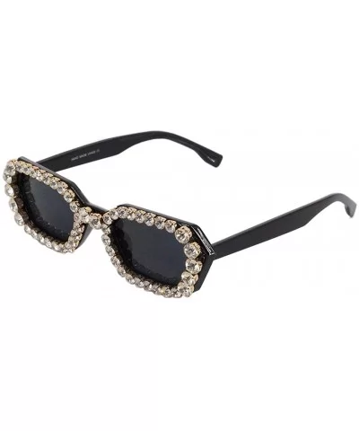 Sparkling Crystal Sunglasses UV Protection Rhinestone Sunglasses - Black - CF18XS623Q5 $14.65 Goggle