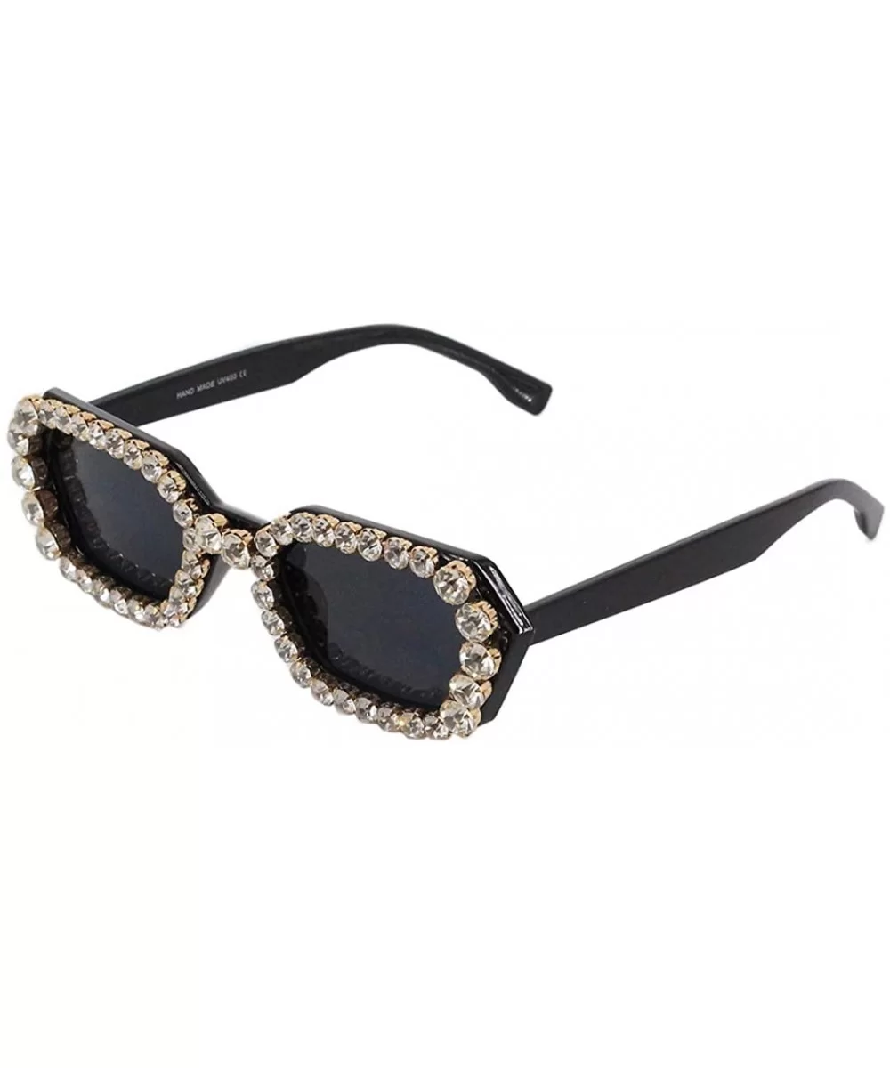 Sparkling Crystal Sunglasses UV Protection Rhinestone Sunglasses - Black - CF18XS623Q5 $14.65 Goggle