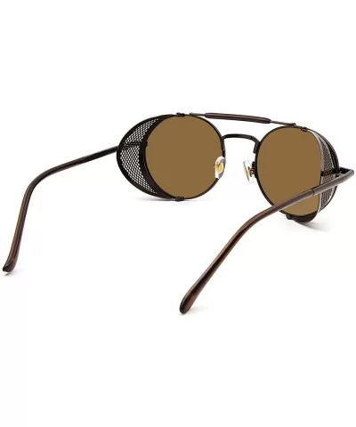 Steampunk Sunglasses for Men Women Vintage Retro Round Metal Frame Eyewear Shades - N8 Brown Frame Brown Lens - CT196WML007 $...