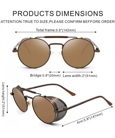 Steampunk Sunglasses for Men Women Vintage Retro Round Metal Frame Eyewear Shades - N8 Brown Frame Brown Lens - CT196WML007 $...