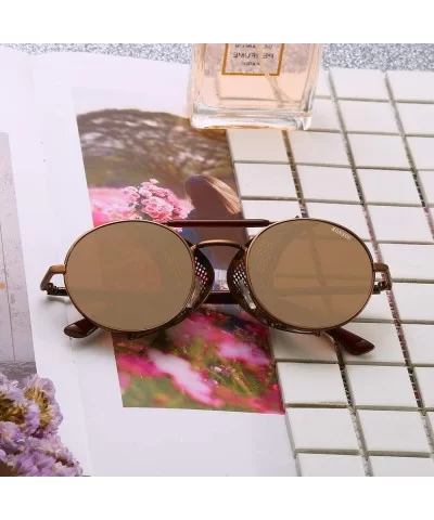 Steampunk Sunglasses for Men Women Vintage Retro Round Metal Frame Eyewear Shades - N8 Brown Frame Brown Lens - CT196WML007 $...