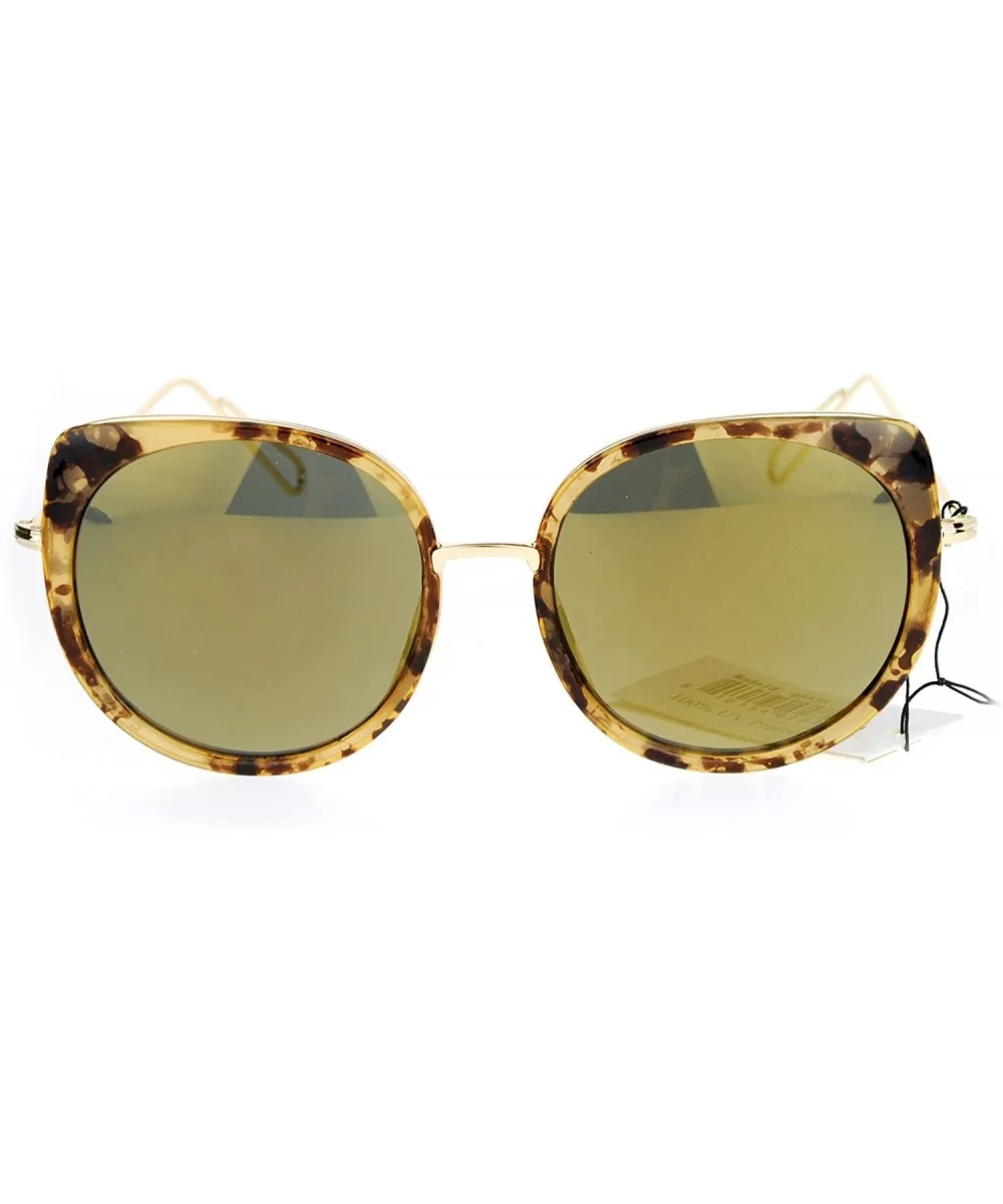 Womens Round Cat Eye Luxury Designer Bat Sunglasses - Tortoise Gold - CG12NB53RDW $9.26 Cat Eye