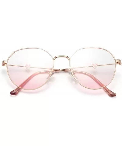 Womens Girls Cute Metal Round Gradient Pink Peach UV Protection Sunglasses for Women Gold - Gold - CQ18WTMLYNO $14.84 Round