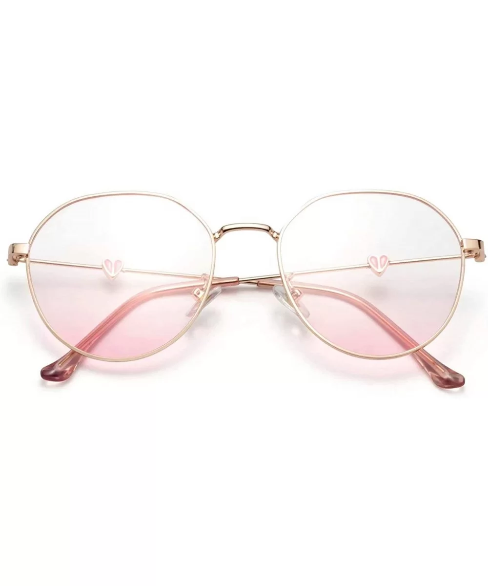 Womens Girls Cute Metal Round Gradient Pink Peach UV Protection Sunglasses for Women Gold - Gold - CQ18WTMLYNO $14.84 Round