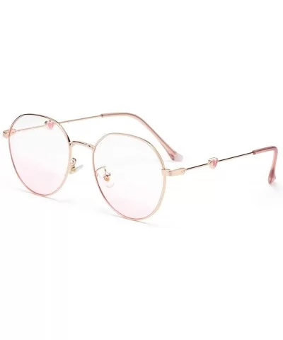 Womens Girls Cute Metal Round Gradient Pink Peach UV Protection Sunglasses for Women Gold - Gold - CQ18WTMLYNO $14.84 Round