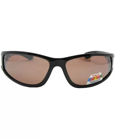 Wrap Around Polarized Copper Amber Sunglasses PSR14 - Shiny Black Frame Amber Lenses - CC18HIAIHZ4 $9.03 Wrap