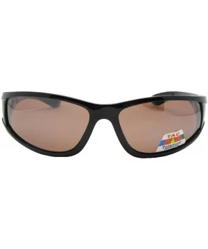 Wrap Around Polarized Copper Amber Sunglasses PSR14 - Shiny Black Frame Amber Lenses - CC18HIAIHZ4 $9.03 Wrap