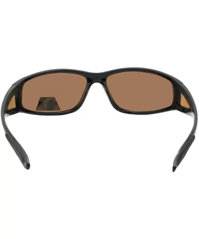 Wrap Around Polarized Copper Amber Sunglasses PSR14 - Shiny Black Frame Amber Lenses - CC18HIAIHZ4 $9.03 Wrap