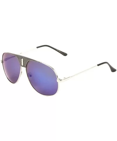 Color Mirror Raised Dot Pattern Frontal Shield Rounded Aviator Sunglasses - Blue Silver - C6190IQ4YXI $10.74 Aviator