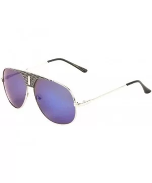 Color Mirror Raised Dot Pattern Frontal Shield Rounded Aviator Sunglasses - Blue Silver - C6190IQ4YXI $10.74 Aviator