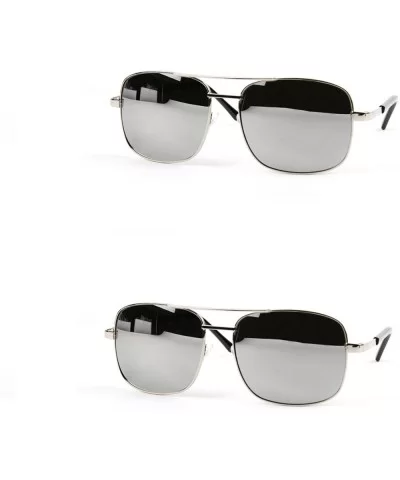 Classic Square Aviator Sunglasses P486 - 2 Pcs Silver-mirror & Silver-mirror - CW11WSY8FZF $12.18 Aviator