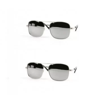 Classic Square Aviator Sunglasses P486 - 2 Pcs Silver-mirror & Silver-mirror - CW11WSY8FZF $12.18 Aviator