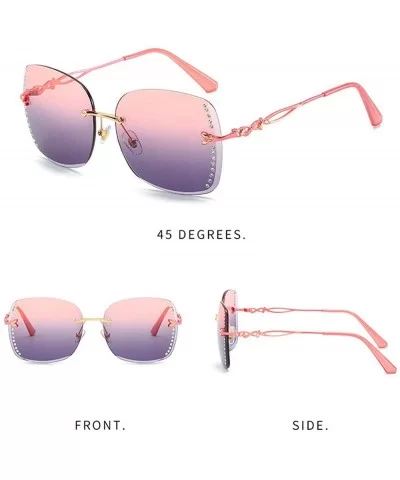 Frameless Diamond Sunglasses Square Women Sun Glasses Vintage Alloy Frame UV400 Eyeglasses - Pink&gray - CN1925IRXAN $9.12 Sq...