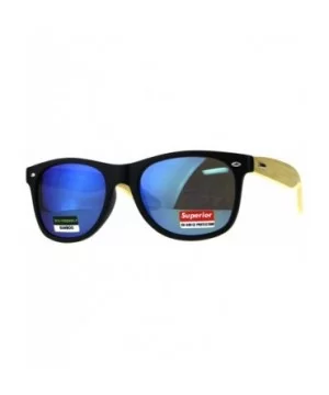 Real Bamboo Wood Temple Sunglasses Casual Horn Rim Matted Frame - Black (Blue Mirror) - CY18DD0MO3W $10.58 Wayfarer