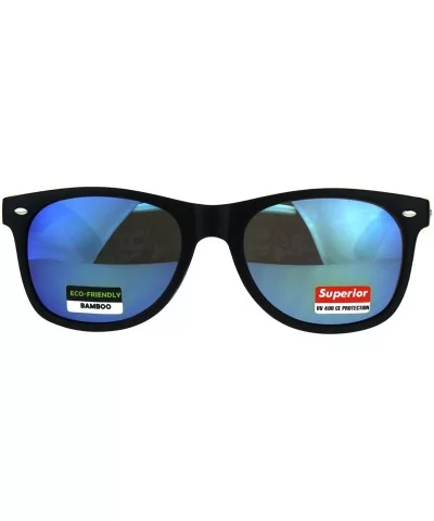 Real Bamboo Wood Temple Sunglasses Casual Horn Rim Matted Frame - Black (Blue Mirror) - CY18DD0MO3W $10.58 Wayfarer