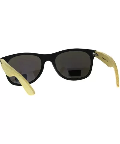 Real Bamboo Wood Temple Sunglasses Casual Horn Rim Matted Frame - Black (Blue Mirror) - CY18DD0MO3W $10.58 Wayfarer