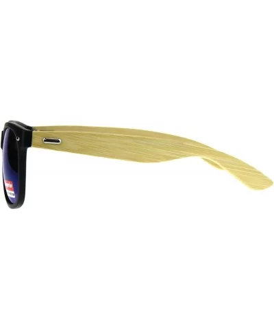 Real Bamboo Wood Temple Sunglasses Casual Horn Rim Matted Frame - Black (Blue Mirror) - CY18DD0MO3W $10.58 Wayfarer