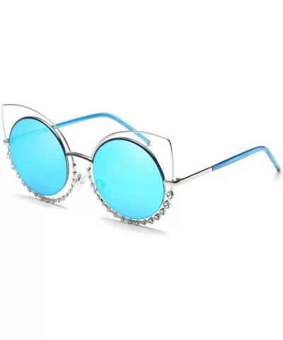 Fashion Sexy Cat Eye Sunglasses Women Coating Diamond Round sun glasses - Blue - CR18549XWW6 $8.76 Round