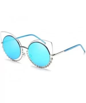 Fashion Sexy Cat Eye Sunglasses Women Coating Diamond Round sun glasses - Blue - CR18549XWW6 $8.76 Round