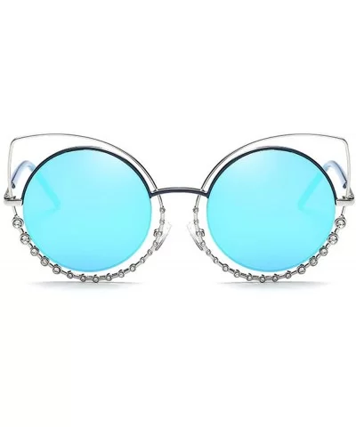 Fashion Sexy Cat Eye Sunglasses Women Coating Diamond Round sun glasses - Blue - CR18549XWW6 $8.76 Round