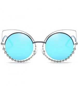 Fashion Sexy Cat Eye Sunglasses Women Coating Diamond Round sun glasses - Blue - CR18549XWW6 $8.76 Round