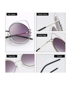 Fashion Sexy Cat Eye Sunglasses Women Coating Diamond Round sun glasses - Blue - CR18549XWW6 $8.76 Round