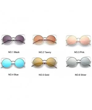 Fashion Sexy Cat Eye Sunglasses Women Coating Diamond Round sun glasses - Blue - CR18549XWW6 $8.76 Round