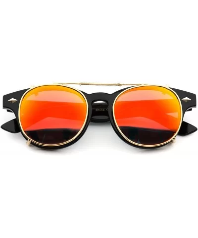 Fashion Vintage Clip On Lens Retro Sunglasses - Mirrored Red - C012MWV39MV $13.38 Oval