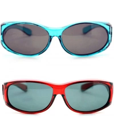 2 Women's Polarized Fit Over Oval Sunglasses Wear Over Eyeglasses - Blue / Red - CS12KLY6M8Z $15.19 Round