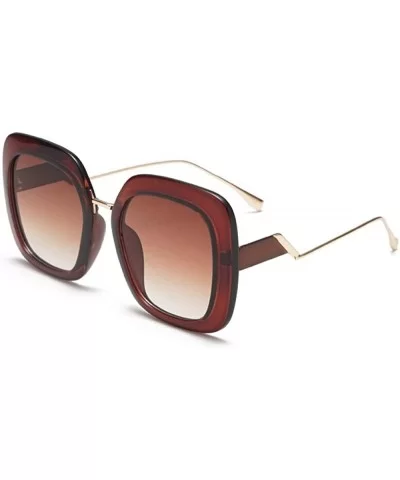 Double Color Square Sunglasses Men Women Gradient Frame UV400 Vintage Glasses - Brown Tea - CP18T0Z3LI9 $14.79 Semi-rimless