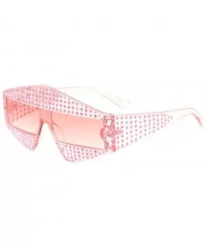 Diamond Shape Rhinestone Rectangular One Piece Lens Sunglasses - Pink Crystal - C518EHL7H8C $8.33 Shield