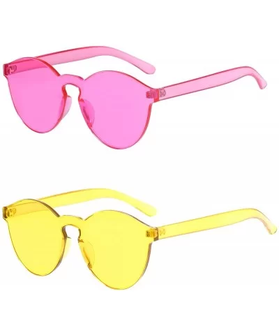 One Piece Rimless Sunglasses Transparent Candy Color Tinted Eyewear - Rose Red+yellow - CG180DGC8TK $10.50 Wayfarer