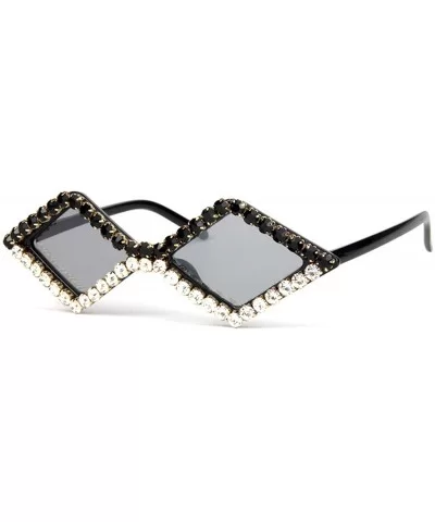 Women's Cat Eye Rhinestone Sunglasses PC Frame Fashion UV400 Protection Glasses - Black White - CX196EYZ04X $15.00 Sport