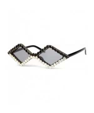 Women's Cat Eye Rhinestone Sunglasses PC Frame Fashion UV400 Protection Glasses - Black White - CX196EYZ04X $15.00 Sport