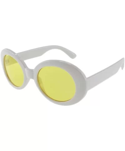 Kurt - Oval Shaped Celebrity Sunglasses with Microfiber Pouch - White / Yellow - CK187US6U82 $8.42 Oval