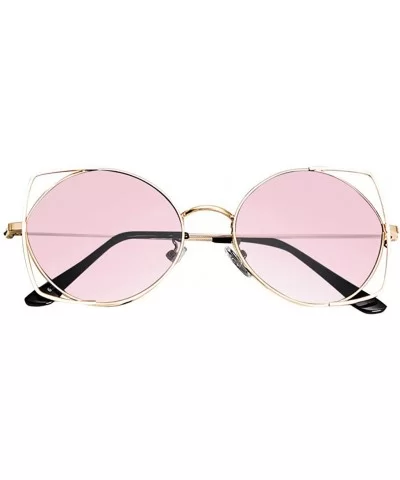 Cut Out Fashion Cat Eye Sunglasses for Women Metal Frame Small Circle Sun Glasses UV Blocking Shades - Pink - CE18U7CC69T $7....