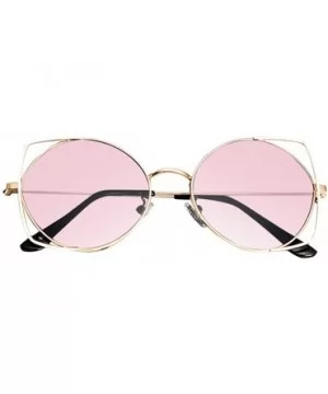 Cut Out Fashion Cat Eye Sunglasses for Women Metal Frame Small Circle Sun Glasses UV Blocking Shades - Pink - CE18U7CC69T $7....